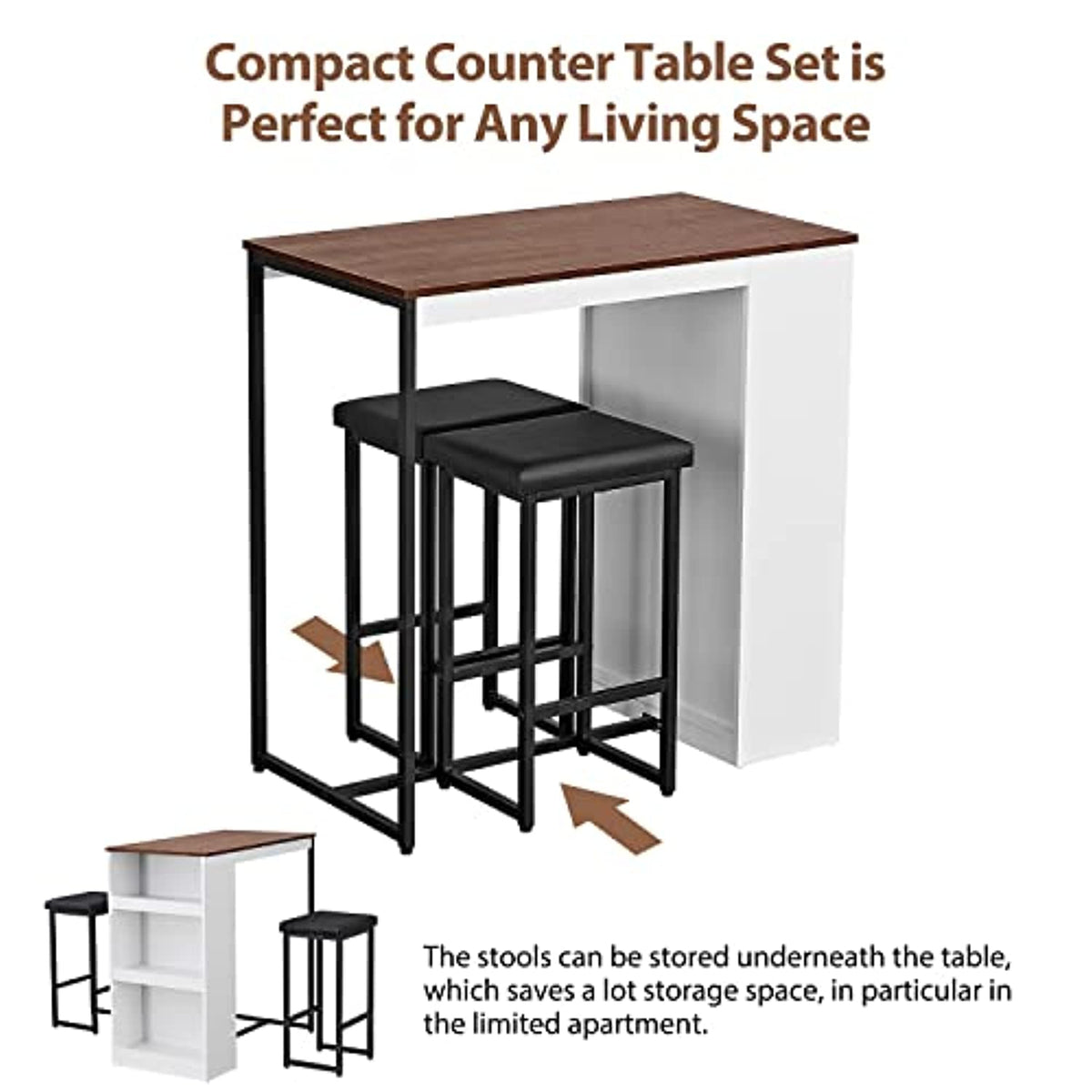 Panana 3 Piece Dining Table Set Kitchen Bar Table with Two Stool Stora ...