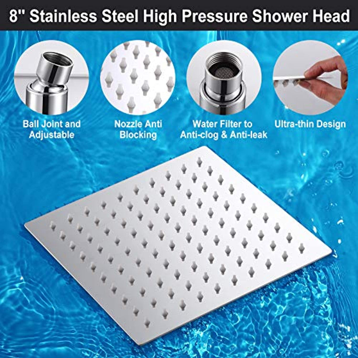 Tudoccy Shower Head, 8'' High Pressure Rainfall Shower Head/Handheld S