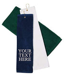 Personalized Custom Golf Towel - Add Your Embroidered Name or Monogram - Trifold Golf Towels with Grommet and Carabiner Clip, Hook