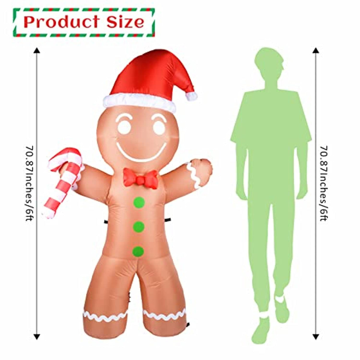 INGRINC 6Ft Christmas Inflatable Gingerbread Man with Candy Canes,Outd ...