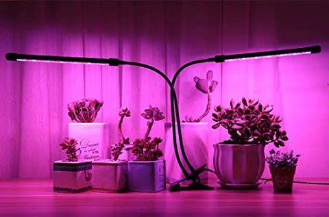 GardGuard LED Grow Lights, 20W, Dual Head, Red & Blue, 40 LED Bulbs, 9 Dimmable Lights, 3 Switch Modes with Auto On / Off, 3/9 / 12H Timer for Plants (Extended USB Cable )