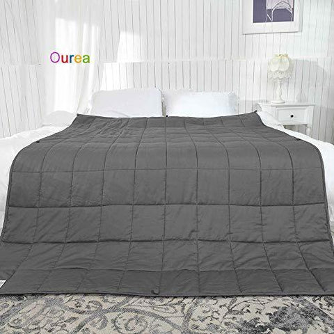 Ourea Best Weighted Blanket Adult | 15 lbs | 48"× 78" | Dark Grey | Women and Men | Breathable Cotton with Glass Bead