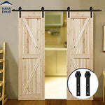 Hahaemall Antique Rustic 6FT/72'' J-Shape Sliding Barn Door Hardware Double Wooden Door Cloest Steel Track Closet Heavy Hanging Kit