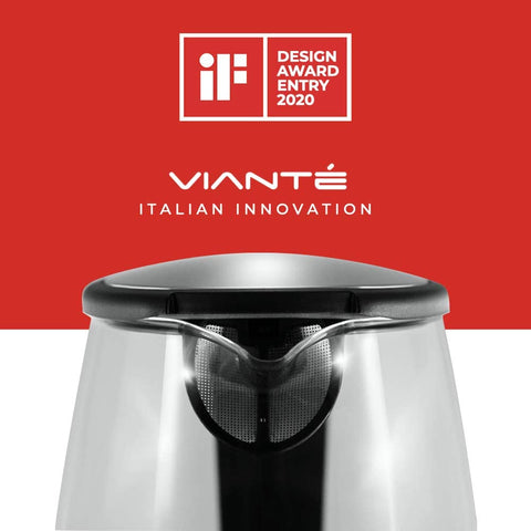 Vianté Glass Electric Tea Kettle. Fast Water Boiler. BPA-FREE Stainless Steel & Borosilicate Glass. Designed in Italy. 8 Cups Capacity. 1.7 Liters