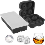 GDREAMT Ice Cube Trays Silicone Mold - Easy Release Ice Cube Molds Sphere Ice Ball Maker with Removable Lid and Large Square Ice Molds Reusable and BPA Free for Whiskey and Cocktails, Set of 3, Black