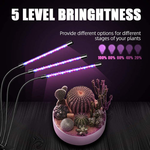 GardGuard LED Grow Light with 3/6/12 H Cycle Timing, 3 Heads Adjustable Gooseneck Plant Light, 5 Dimmable Levels and 3 Switch Modes for Indoor Plants