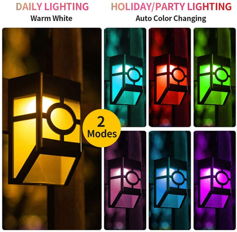 WAKYME Deck Solar Lights Outdoor 8 Packs, Warm White/7 Color Solar Deck Lights Waterproof, 2 Modes Solar Fence Lights, Fence Lighting for Front Door, Backyard, Patio, Stair, Driveway Path Wall Light