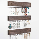 RHF Jewelry Organizer, Wall Mounted Wood Hanging Jewelry Holder, Necklace Holder, Bracelets Rings Earrings Hook Racks Bar with 26 Hooks, 12 Inch, Brown
