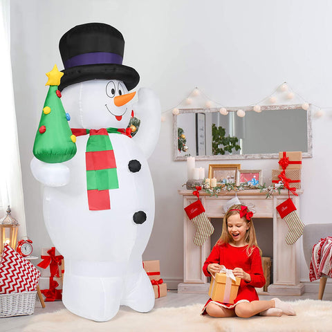 UNIFEEL 2.4m Christmas Inflatable Snowman with Tree, LED Light Up Xmas Decoration Holiday Model for Indoor and Outdoor