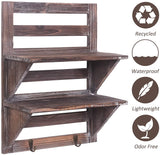 RHF Rustic Shelves Bathroom Shelf Over Toilet Wood Wall Mounted Shelves for Bathroom Floating Shelves Wall Shelves 2 Hooks 2-Tier,Hanging Shelf Organiser Rack,Bathroom Decor (Brown)