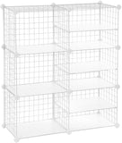 SONGMICS Cube Storage Unit, Interlocking Metal Wire Organizer with Divider, Modular Cabinet, Bookcase for Closet Bedroom Kid’s Room, Includes Rubber Mallet, 32.7 x 12.2 x 36.6 Inches, White ULPI36W