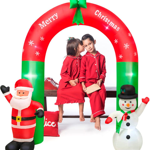 EPROSMIN Outdoor Christmas Inflatables Archway Decorations - 8FT Santa Claus and Snowman Archway Outdoor Holiday Yard Decorations with Build-in LED for Front Yard,Porch,Lawn or Christmas Party Indoor