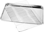 HKJ Chef Large Set Cookie Sheet and Nonstick Cooling Rack & Stainless Steel Baking Toaster Oven Tray Pan Rectangle Size 24L x 16W x 1H inch & Non Toxic & Healthy, 24inch, Silver