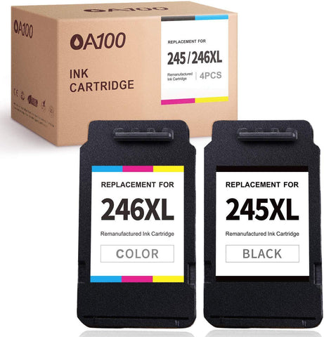 OA100 Remanufactured Ink Cartridges Replacement for Canon PG-245XL CL-246XL 245 246 XL for Pixma MX492 MX490 MG2522 TS3122 MG2520 MG3022 TS202 MG2922 MG2920 TS3020 IP2820 (1 Black, 1 Tri-Color)