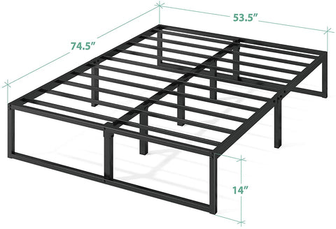 Zinus Lorelai 14 Inch Metal Platform Bed Frame / Steel Slat Support / No Box Spring Needed / Underbed Storage Space / Easy Assembly, Queen