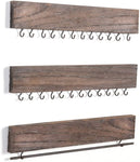 RHF Jewelry Organizer, Wall Mounted Wood Hanging Jewelry Holder, Necklace Holder, Bracelets Rings Earrings Hook Racks Bar with 26 Hooks, 12 Inch, Brown