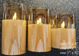 Eywamage Gold Glass Flameless Candles with Remote, Flickering LED Battery Candles for Home Decor Gifts, 3 Pack D 3" H 4" 5" 6"