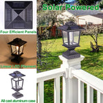Derynome Fence Post Solar Light,Waterproof Solar Power Outdoor Light for 4x4 Wooden Posts,Metal Post Lights with Glass Shade Fit for Deck Fence Patio Decor,Black (2 Pack)