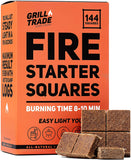 Grill Trade Fire Starter Squares 144, Easy Burn Your BBQ Grill, Camping Fire, Wood Stove, Smoker Pellets, Lump Charcoal, Fireplace - Fire Cubes are The Best Barbeque Accessories - 100% All Natural
