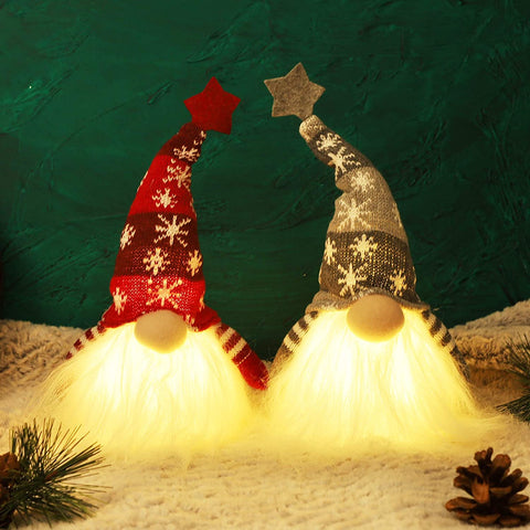 Juegoal 11"" Lighted Christmas Gnome Santa, Handmade Plush Scandinavian Swedish Tomte, Light Up Elf Toy Holiday Present, Battery Operated Winter Tabletop Christmas Decorations, 2 Set