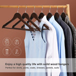 SONGMICS 20 Pack Wooden Coat Hangers, Smooth Solid Wood Suit Hangers with Pants Bar, 360° Swivel Hook and Shoulder Notch for Dress, coat, jacket, shirt, skirt, pants, Brown UCRW05K-20