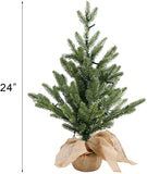 Juegoal 24Inch Pre-lit Christmas Pine Tree, with 50 Warm White Fairy Lights Tabletop Artificial Tree, Small Light up Pine Tree with Burlap Wooden Base for Xmas, Spring Home Decorations