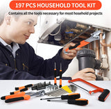 WAKYME 197 Piece Household Hand Tool Kit, Wrench Plastic Toolbox with General Household Hand Tool Set, Repair Tool Combination, Home/Auto Repair Tool Set