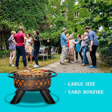 ANDGOAL Wood Burning Fire Pits Grill Fire Pit - Fire Pit Bowl Heat-Resistant with 360°Rotate Grilled Shelf Round Wood Fire Pits Large Fire Pit