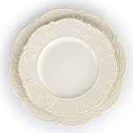 Elama Round Decorated Stoneware Scallop Embossed Dinnerware Dish Set, 16 Piece, Luna